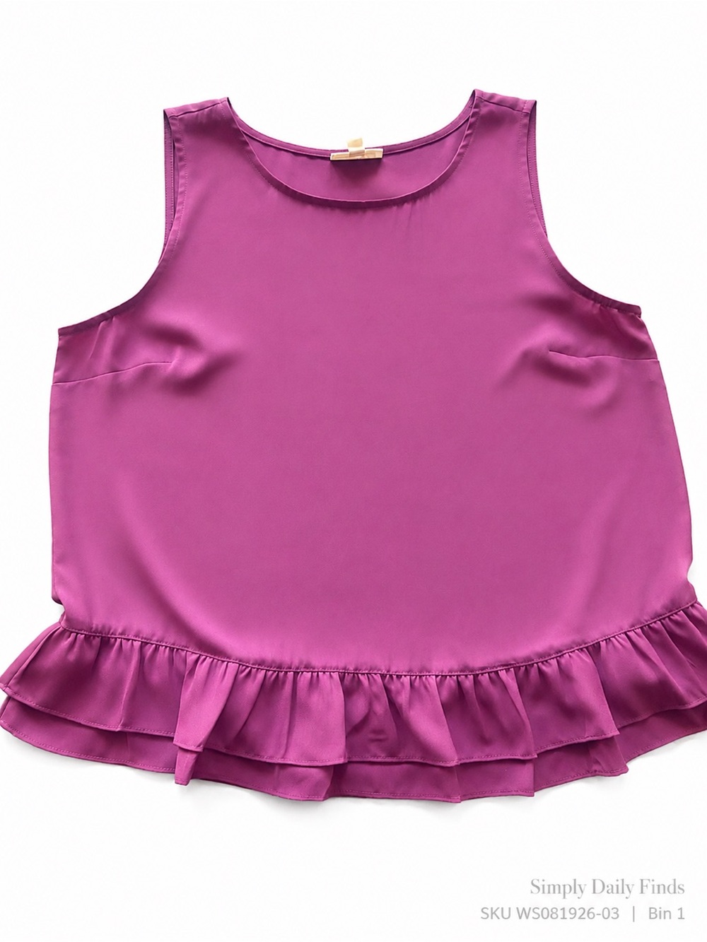 Maison Jules Women’s L Cherry Plum Sleeveless Ruffle Hem Blouse Peplum Top